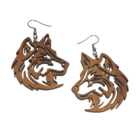 Wolf Head Wood Earrings