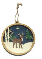 Rustic Hand Painted Wood Deer Ornament 