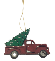 Rustic Hand Painted Old Truck with Tree Ornament 